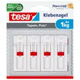 tesa Verstellbarer Klebenagel (für Tapeten und Putz 1 kg, Höhenverstellbarer, selbstklebender Wandnagel, bis zu 1 kg Halteleistung pro Nagel) 4er Pack