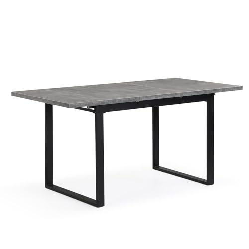 B&D home Esstisch Silas | ausziehbar 120-160 x80 cm 4-6 Personen Küchentisch mit Kufengestell schwarz für Küche, Esszimmer | skandinavisch Industrial Design | Beton Optik, 11202-US-BETO