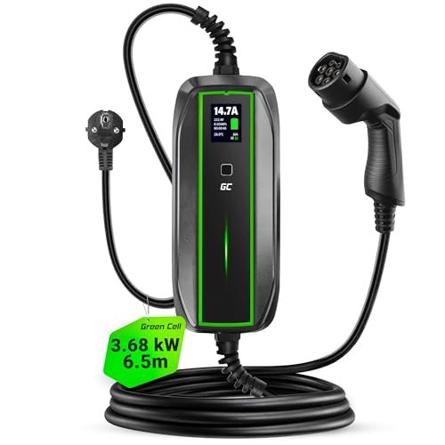 Green Cell EV Ladegerät Typ 2 Ladekabel Schuko für Elektroautos 10A / 16A 3,68kW 6,5m 1-Phasig LCD Display Tragbares EV Charger Kompatibel mit Allen Elektrofahrzeugen EV PHEV IEC 62196-2 Stecker