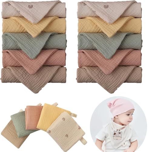 10 Stück Baby Musselin Waschlappen Kinderservietten, Handtücher Set für Neugeborene, 23x23cm Gesichtstücher und Badetuch, Mehrweg Baby Waschlappen 100% Baumwolle Zufällige Farbe