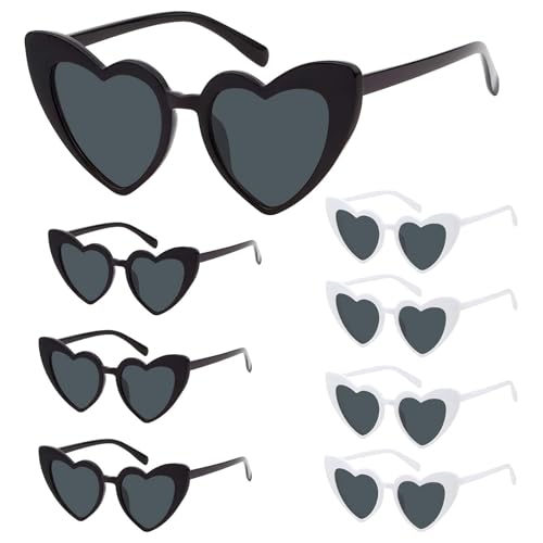 MXTIMWAN 8 Stück Retro Herz Sonnenbrille, Herzförmige Party Sonnenbrille, Team Braut Herz Brille für Halloween, Weihnachten, Hochzeit, Reisen, Party (Weiß, Schwarzer)