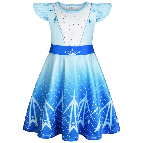 BSBUY ELSA Nachthemd Mädchen Kurzarm Schlafkleid Frozen Nachthemden Kinder U-Ausschnitt Schlafanzug Mädchen Nachthemd Sommer Blau Prinzessin Nightdress Girls Hypoallergen Atmungsaktives Nachtkleid 110