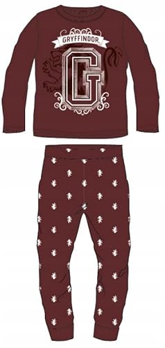 Harry Potter Hogwarts Jungen Pyjama Set Langarm Schlafanzug Jungen pjs warm Winter 134-164cm Kinder nachtwäsche T-Shirt und lang Hose Set (DE/NL/SE/PL, Numerisch, 158, 164, Regular, dunkel-rot)