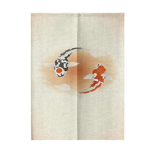 Odot Japanischer Noren Lang Vorhang Türvorhang, Koi Gardinen Tür Vorhang Tapisseri Baumwolle Leinen kurz Vorhänge Restaurant Küche Türvorhänge Schattierung Hälfte Vorhang (rot schwarz,90x200cm)