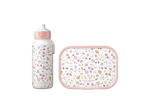 Mepal - Lunch-Set Campus Little Dutch - Set für Kinder mit Pop-up Trinkflasche & Lunchbox - Lunch-Set für die Schule oder unterwegs - Spülmaschinenfest & BPA-frei - 400ml+750ml - Flowers & butterflies