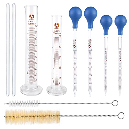 Glas Pipette Glas Meßzylinder Set, Glas Pipette Dropper, 4 Stück Transfer Pipette 5ml 10ml,2 Stück Graduierten Glasmesszylinder 100ml 50ml Für Lebensmittel Forschung Schule Zu Hause Klare Messpipetten
