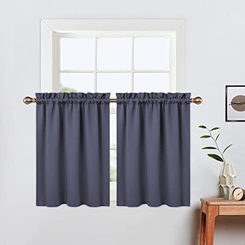 LinTimes Blackout Küchenvorhänge, Stangentasche Kurzer Verdunkelungsvorhang für kleine Fenster,Thermofenstervorhänge,66cmx76cm(26x30 inch),2 er Set Dunkelgrau