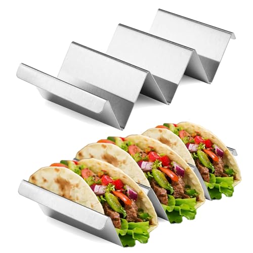 2 Stücke Taco Halter, Halter Ständer in Wellenform, Tortilla Halter mit Haltegriffen, Spülmaschinenfest & Backofenfest aus Edelstahl, für Halten Tacos, Sandwiches, Hot Dogs und Pfannkuchen, Gerade