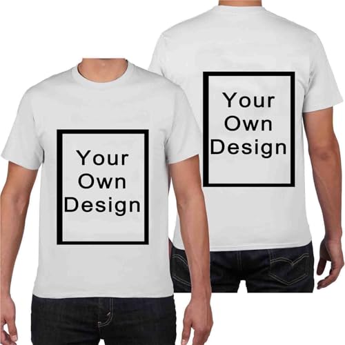 Personalisiert T-Shirt für Männer Selbst Gestalten Bild Text Entwerfen Logo Doppelseitiges Custom Kleidung Herren Bedrucken Eigenem Oberteile für Urlaub Party Strand Angebote Weiß L
