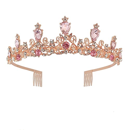 Mädchen Kristall Tiara Krone mit Kamm Rosa Frauen Prinzessin Stirnband Geschenk für Kostüm Hochzeit Abschlussball Geburtstag Kuchen Topper Weihnachtsfeier Festzug Haarschmuck Geschenk Schmuck