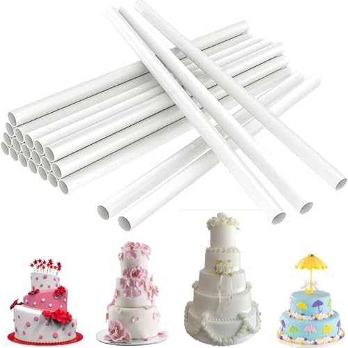 24 Stück Tortenstützen Tortenständer, Wiederverwendbar Dübelstangen Tortendübel Torten Stabilisator, Kunststoff Kuchenstützen Tortenstangen Für Konstruktion Und Stapelung Von Kuchen (11x210mm)