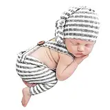Winmany Neugeborene Baby Fotografie Requisite Outfits Gestreifter Overall Strampler Knotenhut Fotoshooting Kostüm für 0-2 Monate