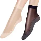 SATINIOR 20 Paar Damen Knöchel Socken Seidige Rutschfeste Socken Klar Knöchelhohe Baumwolle Sohle Nylon Socke (Hautfarbe, Schwarz)