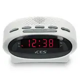 iCES ICR-210 Radiowecker - Radiowecker mit 2 Stunden Weckzeit - PLL FM - Snooze - Sleep Timer - Gangreserve - Weiss