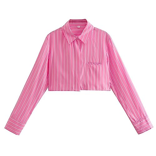 Langarmt-Shirt Damen Online Shop Frauen Off Schulter Langarm Crop Top Sexy Stricken Slim Fit T Shirt Geraffte Enge T Top Streetwear Lässiges Damen Langarm-T-Shirt für Frühling Sommer (Pink, L)