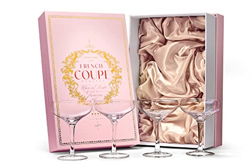 GLASSIQUE CADEAU Kleine Martini Coupe Cocktail und Champagner Gläser | 4er Set | 180 ml Retro Cocktailgläser für P-Star, Espresso Martini, Daiquiri | Kristall Champagnerschalen