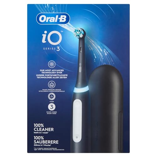 Oral-B iO Series 3 Elektrische Zahnbürste, Electric Toothbrush, 3 Putzmodi für Zahnpflege, Magnet-Technologie, Reiseetui, Designed by Braun, TESTSIEGER Stiftung Warentest (12, 2024), Matt Black