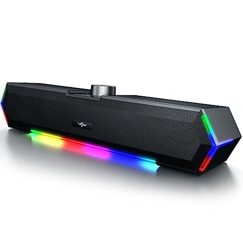 Bazivve V30 PC Lautsprecher, RGB Soundbar Gaming Lautsprecher, USB Betrieb 3,5 mm AUX Anschluss, Computer Boxen für PC, Monitor, Laptop, 12W, Schwarz