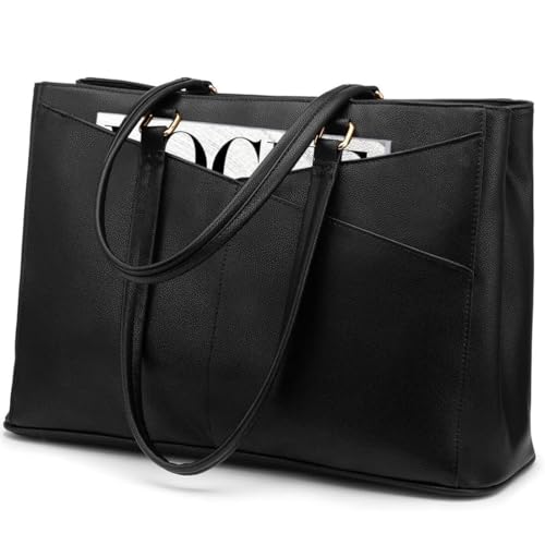 LOVEVOOK Laptoptasche Damen 15,6 Zoll, Handtasche Damen Arbeitstasche Lehrertasche Groß, Wasserdicht Shopper Tasche Schultertaschen Aktentasche Umhängetasche Tote Bag für Business Schule, Schwarz