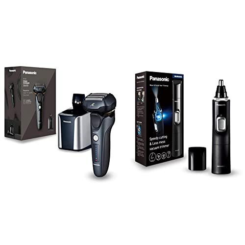 Panasonic ES-LV97-K803 Nass/Trocken-Rasierer, 5-fach-Scherkopf mit Linearmotor, inklusiv Reinigungs- und Ladestation, schwarz & ER-GN300 Nasenhaartrimmer, flexibel einsetzbar, Schwarz
