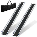 Ollewiellan 2 * Rollstuhlrampe 121-213 cm, Rampe Rollstuhl bis 300 kg, Aluminium Auffahrrampe,Teleskoprampe mit Textiltasche, Rollstuhlrampe Klappbar, Rollstuhlrampen, Treppenrampe für Rollstuhl