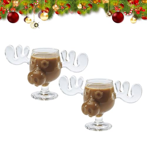 Weihnachtsgläser National Weihnachtsurlaub, Elchgläser Christmas, Elch Gläser Christmas Vacation, Christmas Mug, Moose Mug, Dekorationen, Klar, Urlaubsgeschenke, für Kaffee, Tee, Getränke. (2 Stk)