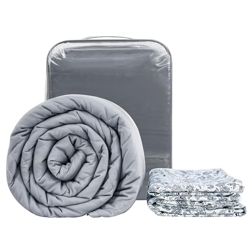 Winthome Gewichtsdecke mit Bettbezug 130x190cm 6kg, Weighted Blanket Lauschig, Anti Stress Therapiedecke, Schwere Decke zum Tiefen Schlafen und Bessere Erholung, Heavy Blanket (Weißes Muster)