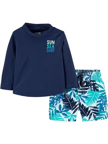 Simple Joys by Carter's Baby Jungen Swimsuit Trunk and Rashguard-Set, Marineblau Weiß Tropisch, 3 Jahre