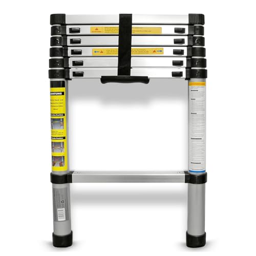 Eaxus® Teleskopleiter 2,0m - Aluminium Mehrzweckleiter Ausziehbar mit 7 Stufen, Silber