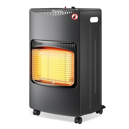 Wiltec mobile Gasheizung 4,2 kW, Gasheizstrahler 42 x 45 x 75,7 cm, Heizstrahler Innenraum mit Kippschutz, ODS und Rollen, Gasheizer kompatibel mit 13 kg Gasflasche