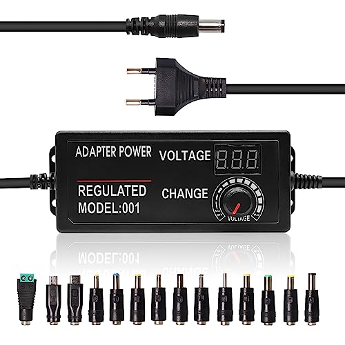 PNGOS Universal Netzteil 3V-24V 3A Verstellbarer Netzadapter AC/DC Universal Ladegerät mit LED Spannungsanzeige und 14 pcs Adapter Stecker für 3V-24V Haushaltsgeräte LED Beleuchtung DC Motor DVD