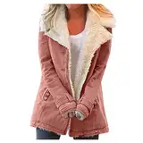 Arbeitsjacke Damen, Lang Baumwoll Wasserdicht Elegant Trenchcoat Mantel Leichte Damen Gefüttert Verdickene Winterjacke Kleidung Atmungsaktiv Kuschelige Stylisch Warm Windbreaker Parka