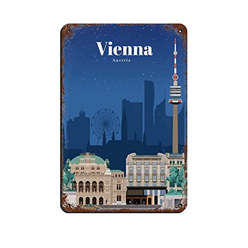 Vintage-Blechschild mit Stadtbild, Wien, Österreich, Vintage-Blechschild, für Zuhause, Büro, Küche, Pub, Club, Café, Bar, Bauernhof, Restaurant, Sammlung, Metall-Wanddekoration