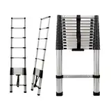 3,8m Teleskopleiter Mehrzweckleiter Edelstahlleiter Rutschfester Ausziehbare Robust Stehleiter 150 kg/330 Pfund Belastbarkeit