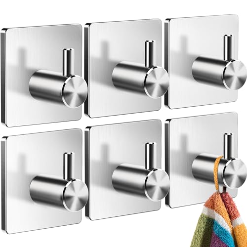 4happy Handtuchhaken ohne Bohren, Fb. Silber – Set mit 6 Handtuchhalter ohne Bohren, Edelstahl Klebehaken, wasserdichte Haken selbstklebend, praktische Handtuchhaken, Badezimmer Handtuchhalter