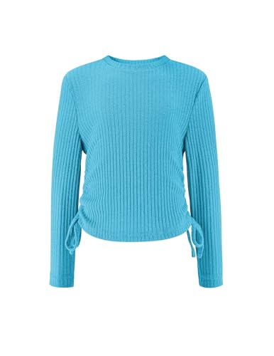 Arshiner Mädchen Langarmshirt Kordelzug Pullover Kinder Slim Rundhals Oberteile Freizeit Mode Strickpullover Herbst Winter Elegant Shirt für Mädchen 12-13 Jahre 160 Türkis