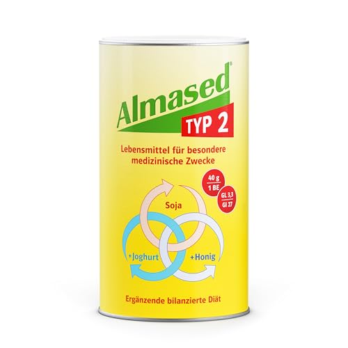 Almased Typ 2 Pulver zur Senkung des Blutzuckerspiegels und des HbA1c-Wertes – niedriger glykämischer Index von 27 – 1x 500g – 10 Portionen