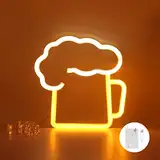 LUFEIS LED Leuchtreklame Bier, LED Neonlicht Zeichen Licht, Neonlicht 3D Wanddeko, Batterie Oder USB Powered Weißes Gelbes Neonschild für Bar Pub Nachtclub Store Weihnachten Festival Party Sign