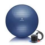 BODYMATE Gymnastikball Sitzball Trainingsball mit GRATIS E-BOOK inkl. Luft-Pumpe, Ball für Fitness, Yoga, Gymnastik, Core Training, für starken Rücken als Büro-Stuhl NAVY-PEONY 65cm