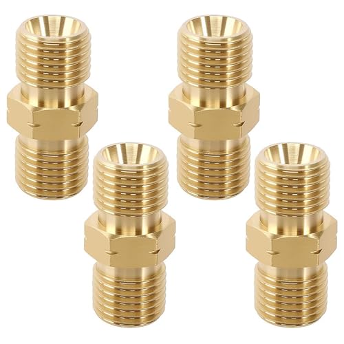 4 Stück Messing Gasschlauch Verbinder Doppelnippel 1/4'' AG Links, Gas adapter, DN8 lks Doppelnippel Kupplung Propan Acetylen Gasschlauch Außengewinde für Klimaanlagen Solaranlagen Sanitär