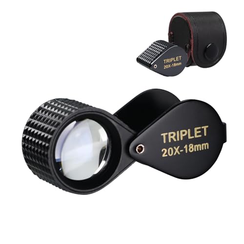 20-fache Vergrößerung Triplet-Lupe Tragbare Edelsteinlupe mit 18-mm-Optik, klappbares Design, Robustes Metallgehäuse, batterieloser Betrieb für Juweliere, Gemmologen, Sammler