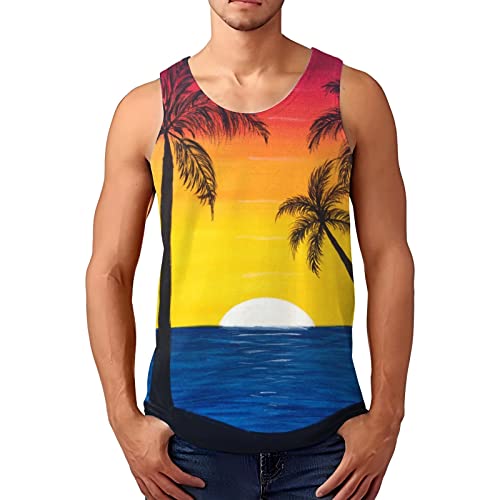 DGZTWLL Herren-Tank-Top, lässig, schmal, enganliegend, Strand-Shirt, lustiger 3D-Digitaldruck, Laufen, Joggen, athletische Weste, A-Orange, Mittel