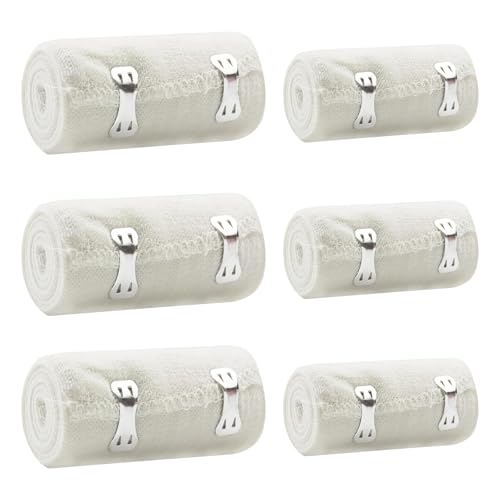 6 Stück Elastische Binde Mullbinden mit 2 Metallclips Kompressionsbandage Druckverband Elastischer Verband Baumwolle Wiederverwendbar Elastikbinden für Knie Handgelenk Verstauchung (2 Größen)