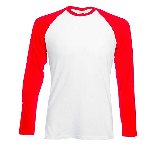 Fruit of the Loom - Kontrast Langarm-Shirt "Baseball Longsleeve T" XL,White/Red