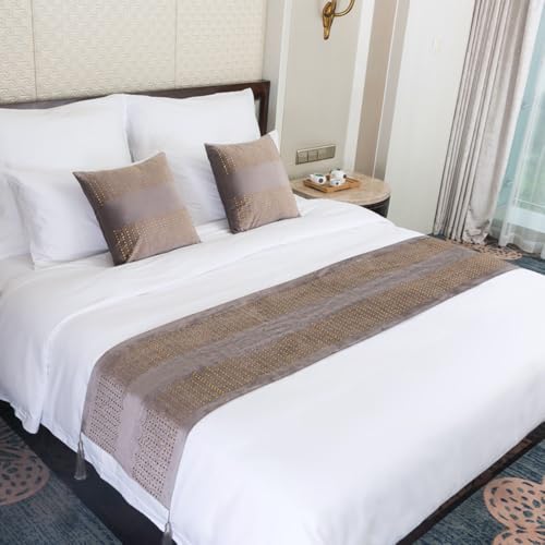 Luxuriöses Kaffee-Bettläufer-Set mit passenden Kissen, moderne Hotel-Bettwäschedekoration für 1,8 m Bett, goldene Textur, Bettschal, Gasthaus und B&B-Tagesdecke