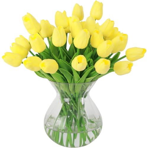 "Nubry 30 Stück künstliche Tulpen, künstliche Tulpen, fühlen Sich echt an, Blumenstrauß für Hochzeitsarrangements, Tafelaufsätze, Heimdekoration (gelb)