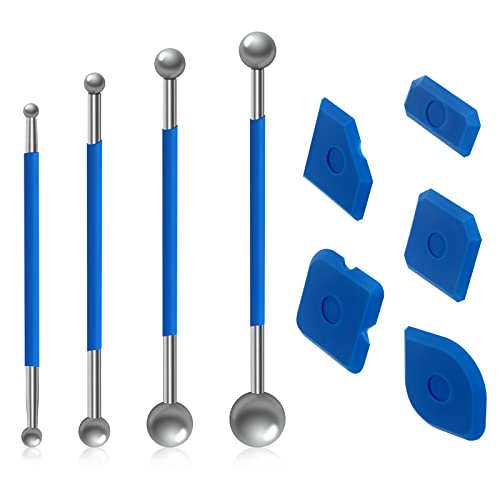 9 Stück Werkzeug Schaber Kit Fugenglätter Set, 4 Stück Metallkugel Abzieher und 5 Stück Silikon Fugenglätter, Silikonfugen abzieher Caulking Werkzeug Kit Fugenglätter Set Für Badezimmer, Küchenfliesen