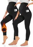 TNNZEET Umstandsleggings Damen Blickdicht Schwangerschaft Leggings Lang mit Taschen für Yoga(Thermo-Schwarz,3XL)