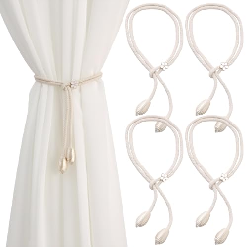 4 Stück Raffhalter für Vorhänge, Baumwolle Raffhalter für Gardinen Vorhanghalter Einstellbar Gardinenraffer, Curtain Rope Buckle für die Dekoration zu Hause Im Büro Im Wohnzimmer und Im Schlafzimmer
