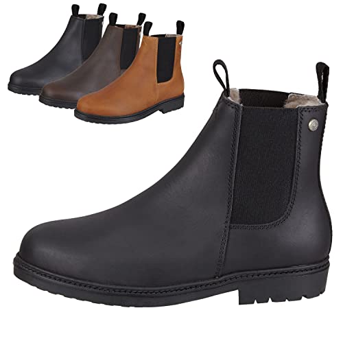 SUEDWIND FOOTWEAR Chelsea Boot »NEW WORK WINTER« bequeme Stiefelette aus Rindsleder Made in Portugal | Reitschuh mit robuster Gummisohle | Merino Lammfell | Schuh Schlupf Stiefel | Schwarz 42